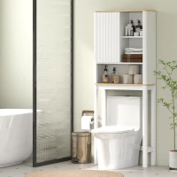 HOMCOM Meuble de rangement au-dessus des toilettes avec porte cannelée, compartiments, étagère réglable, 65x25x170cm, blanc(m-10)