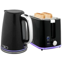 HOMCOM Kettle and Toaster Set, 1.7L 2200W Rapid Boil Jug Kettle with Otter Thermostat, Limescale Filter, 2 Slice Toaster with 7 Browning Controls, Crumb Tray, Black(m-1)