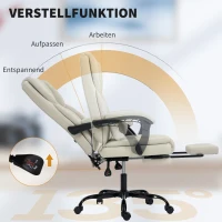 HOMCOM Bürostuhl mit tierfreundlichem Kunstleder-Bezug, Fußstütze, höhenverstellbar, rollbar, Beige(m-7)