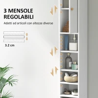 HOMCOM Colonna Bagno Salvaspazio con 2 Armadietti, 3 Ripiani Aperti e Cassetto, in Legno, 20x20x178 cm, Bianco(m-5)