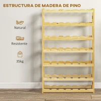 HOMCOM Botellero de Madera para 42 Botellas Botellero para Vino de 7 Niveles 63x25x102 cm Natural(m-5)