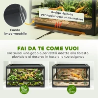 PawHut Rettilario Rialzato e Pieghevole con Coperchio e Pareti in Vetro Temperato e Plastica, 60x45x32 cm, Nero(m-6)