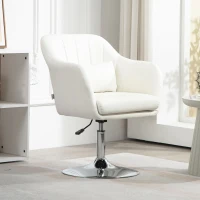 HOMCOM Sillón para Salón Giratorio 360° con Altura Ajustable Respaldo Envolvente Reposabrazos y Cojín 60x60x79-91 cm Blanco(m-2)
