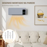 HOMCOM Aquecedor Elétrico de Parede 1000W/2000W com Ecrã LED Controlo Remoto Termostato Temporizador para Áreas de 15-20 m² 54,5x12x21,5 cm Cinzento(m-8)