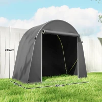 Outsunny Tenda Garage per Biciclette e Attrezzi con Ingresso a Cerniera, in PE e Metallo, 245x120x200 cm, Grigio Scuro(m-3)