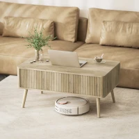 HOMCOM Table basse relevable, table de salon avec 2 compartiments cachés et pieds en pin, 91 x 56 x 43 cm, chêne(m-9)