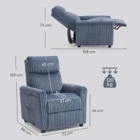 HOMCOM Sillón Relax Reclinable Manual Tapizado en Pana Instalación Rápida Reposapiés Acolchado Grueso Azul Oscuro(m-3)