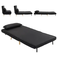 HOMCOM Sillón Cama Plegable con Respaldo Ajustable en 6 Posiciones Almohada Acolchada Carga 350 kg 94x78x80 cm Negro(m-10)