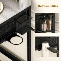 HOMCOM Tocador de Maquillaje con Espejo Tríptico Desmontable Taburete 3 Cajones de Tela Soporte para Secador de Pelo Gris(m-6)