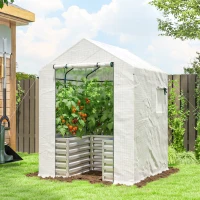 Outsunny Seră pentru roșii seră din folie cu jardinieră înaltă ușă rulantă fereastră acoperiș înclinat 141 x 141 x 190 cm Alb(m-2)