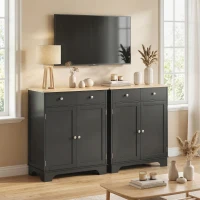HOMCOM Meuble de rangement buffet salon avec placards, 2 tiroirs et étagères réglables, 68x40,3x85cm, noir et bois naturel(m-8)