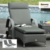 Outsunny Set of 2 Sun Lounger Cushion Non-Slip Seat Pads for Indoor Outdoor Grey(m-13)