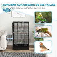 PawHut Cage à oiseaux volière avec portes perchoirs cage pour canaris perruches perroquets 61 x 36,5 x 98 cm noir(m-6)