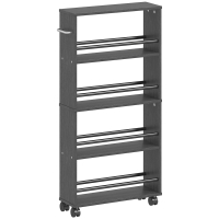 HOMCOM Multifunctioneel rek met wielen, slank ontwerp, 4 vakken, 45x15x91 cm, zwart