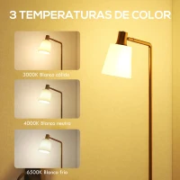 HOMCOM Lámpara de Pie LED Regulable con 3 Temperaturas de Color 3000K-6500K Pantalla Giratoria Bombilla E27 Blanco y Dorado(m-4)