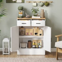 HOMCOM Buffet, meuble de rangement avec 2 portes, 2 tiroirs et étagère réglable, 68,6 x 35 x 90,3 cm, bois naturel et blanc(m-7)