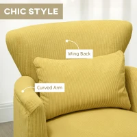 HOMCOM Modern Upholstered Armchair with Lumbar Pillow, Rubberwood Legs — Yellow Corduroy Accent Chair(m-6)