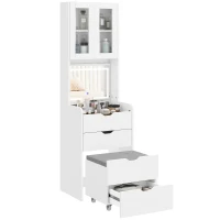 HOMCOM Tocador de Maquillaje con luces LED de 3 Colores Espejo Abatible y Taburete Acolchado 3 Cajones y Estantes Blanco(m-10)