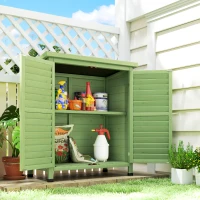 Outsunny Garden Shed Wooden Garden Storage Shed 2 Door Unit Solid Fir Wood Garage Tool Organisation Cabinet, 87L x 46.5W x 96.5Hcm, Green(m-2)