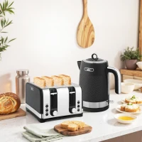 HOMCOM Sleek Textured Kettle and Four-Slice Toaster Set - Black(m-2)