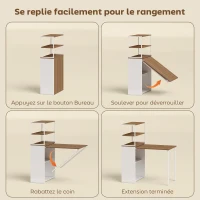 HOMCOM Bureau d'ordinateur pliable avec étagères de rangement à 4 niveaux, bureau avec 2 niches, 105 x 60 x 127 cm, chêne blanc(m-7)
