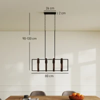 HOMCOM Suspension luminaire moderne, lustre plafonnier avec 4 cadres rotatifs et hauteur réglable, 80 x 21 x 90-130 cm, noyer(m-3)