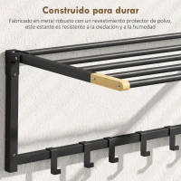 HOMCOM Toallero de Baño de Pared Toallero Plegable con 5 Barras y 6 Ganchos para Toallas Baño 60 cm Negro(m-6)