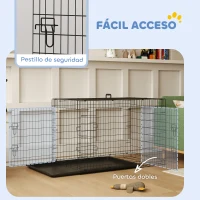 PawHut Jaula para Perros Plegable Transportín para Perros con 2 Puertas Bandeja Extraíble y Asa 121x76,5x81 cm Negro(m-4)