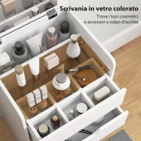 HOMCOM Tavolo da Trucco 3 in 1 con Specchio, Vano, 2 Cassetti e Sgabello, in Legno, 50x40x78 cm, Bianco(m-7)