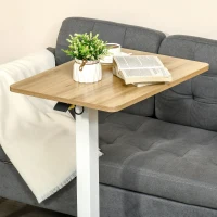 HOMCOM Sta-Bureau Verstelbaar met 4 Wielen C-Vorm 65 cm x 48 cm x 70-110 cm Naturel + Wit(m-11)