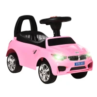 HOMCOM Porteur enfants voiture, véhicule à pousser avec coffre à jouets, klaxon, phares et musique, 63,5 x 28 x 36 cm, rose(m-11)