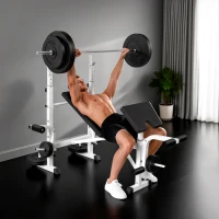 HOMCOM Banco de Musculación Inclinable con Soporte para Barra Ajustable Extensión de Piernas y Curl de Predicador para Gimnasio(m-2)