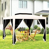 Outsunny 3 x 3 m Gazebo, Netting Party Tent, Patio Canopy Outdoor Event Shelter with Double Tier Roof, Cream White(m-2)