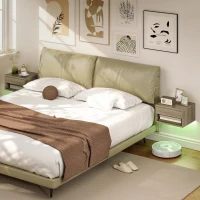 HOMCOM Conjunto de 2 Mesas de Cabeceira Flutuantes com Luzes LED RGB Controlo por APP e Prateleira Aberta 37x32x21 cm Madeira(m-7)