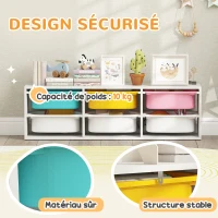 AIYAPLAY Meuble rangement enfant à 2 niveaux, étagère de rangement pour jouets enfants avec 6 bacs amovibles, 97x21x29cm, blanc(m-7)