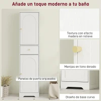 HOMCOM Armario Alto de Baño Estrecho con 2 Puertas Arqueadas Cajón y Estantes Ajustables Moderno 40x29,5x170 cm Blanco Veteado(m-6)