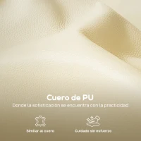 HOMCOM Sofá de 3 Plazas Tapizado en Cuero Sintético Acolchado Grueso Asiento Ancho Reposabrazos Bolsillo Montaje Rápido Beige(m-6)