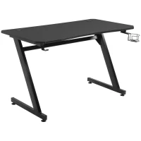 HOMCOM Mesa Gaming 120x65x74,5 cm Escritorio Ergonómico Gaming desk para Computadora PC con Portavasos Gancho para Auriculares y Pies Ajustables Efecto de Fibra de Carbono Negro(m-1)