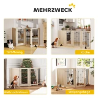 PawHut Wolnostojąca bramka dla zwierząt, bramka dla psa z drzwiami, 4 panele, do korytarza, schodów, ościeżnicy, MDF, stal(m-4)