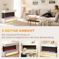 HOMCOM Elektro-Kamin mit 11 Flammenfarben, 10 Kristallbett-Farben, 1000W/2000W, Fernbedienung, vielseitig einsetzbar, Weiß(m-5)