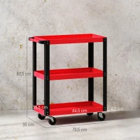HOMCOM Carro de Herramientas con 3 Estantes Ruedas y Asas para Garaje Mecánico Hogar Carga 120 kg Rojo y Negro(m-3)