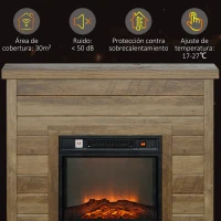 HOMCOM Chimenea Eléctrica 1800W con Efecto de Llama Mando a Distancia Temporizador Semanal para Sala 30 m² Madera(m-7)