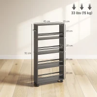 HOMCOM Półka wielofunkcyjna na kółkach, smukły design, 4 przegrody, 45x15x91 cm, czarny(m-3)