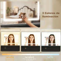 HOMCOM Tocador de Maquillaje con Espejo Luces LED Estación de Carga Taburete Estación de Carga 4 Cajones Negro(m-5)