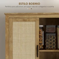 HOMCOM Armário de Cozinha Móvel Auxiliar de Cozinha Alto com 4 Portas em Vime e Prateleiras Ajustávei, Estilo Boémio 80x33x162,6 cm Madeira(m-4)