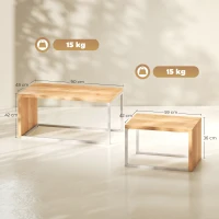 HOMCOM Juego de 2 Mesas de Centro Mesa Nido Moderna Marco de Metal para Salón 90x48x42 cm y 59x42x36 cm Natural y Blanco(m-3)