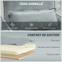 HOMCOM Fauteuil convertible 1 place 3 en 1, fauteuil-lit clic-clac en chenille, assise large dossier réglable, 88x84x87cm, gris(m-6)