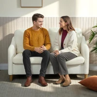 HOMCOM Sofa 2 Sitzer kleine Couch mit Sherpa-Fleece-Optik 137 cm für Wohnzimmer Cremeweiß(m-8)