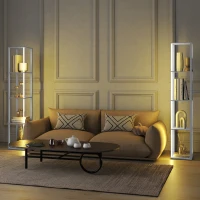 HOMCOM RGB LED Floor Lamp with Shelves, Modern Dimmable Standing Lamp with Remote Control, Adjustable Brightness & Speed for Living Room, Bedroom, Office, White(m-7)