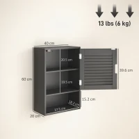 HOMCOM Bathroom Cabinet, Wall Mounted Storage Cabinet with Adjustable Shelves, 40 x 20 x 60 cm, Black(m-3)